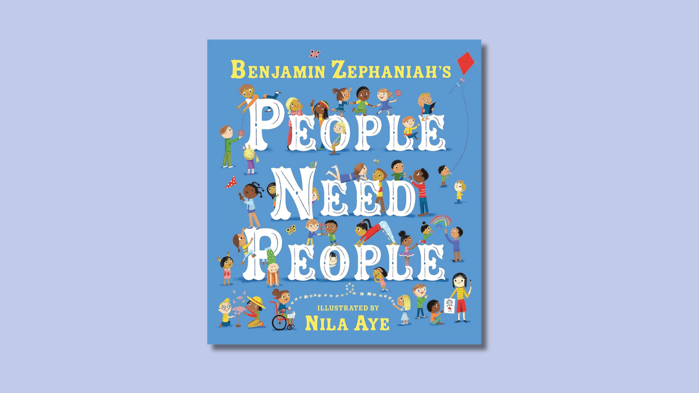The cover of People Need People shows all sorts of children playimg on and around the letters of the title - dancing, doing yoga, picking flowers, all sorts!