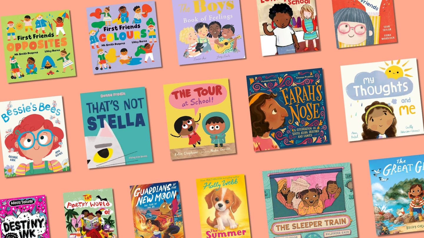 The covers of the best inclusive books publihsed in the UK in July 2025 are shown against a peach background. 